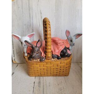 Vintage ceramic Easter Bunny basket unique rabbits spring‎ home decor